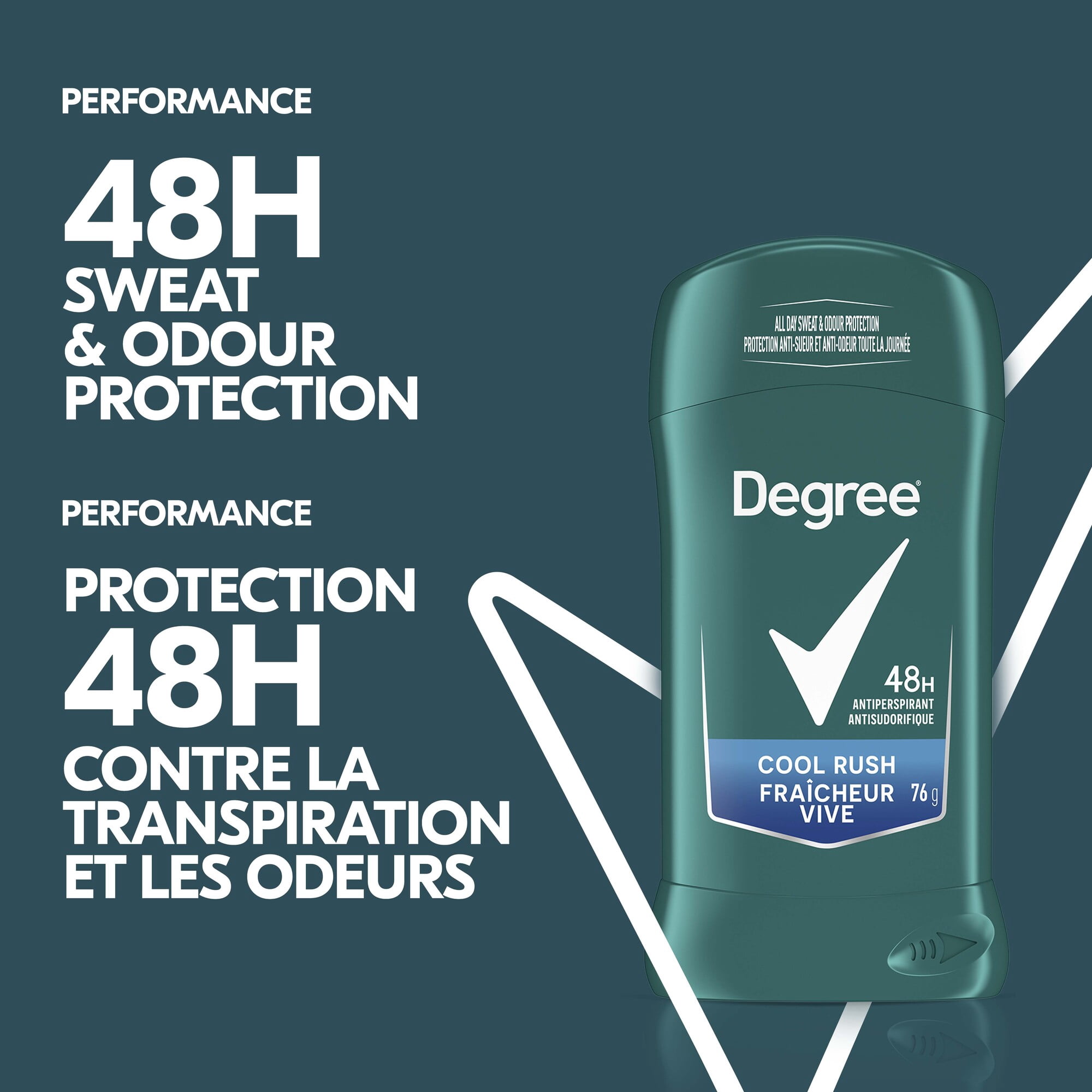 Degree Men Antisudorifique en Bâton Protection 48 H Fraîcheur Vive, 76 g