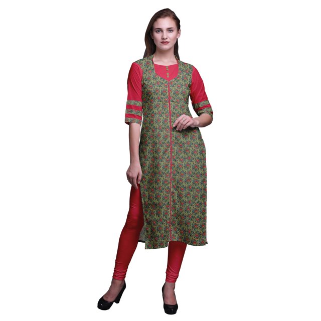 Bimba Kurti Droite Décontractée Imprimée Haut à Manches 3/4 Longue Kurta Robe pour Femmes