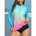 thumbnail image 5 of Women's Long Sleeve Rash Guard Sun Protection Zipper Gradient Swimsuit Top, 5 of 5