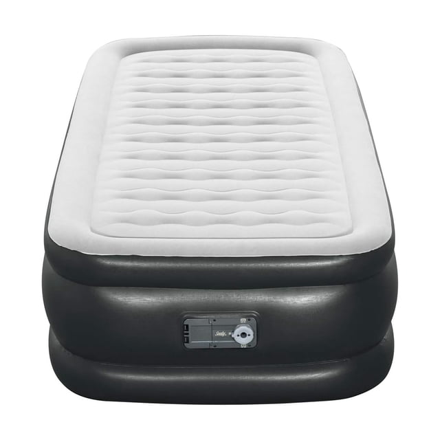 Sealy Tritech Matelas Pneumatique Simple de 20 Pouces avec Pompe CA Intégrée, Doté d'Une surface de Couchage Blanche Moelleuse et de Côtés en PVC Noir Durables. le Matelas Comprend un Panneau de Commande visible pour le Gonflage et le Dégonflage, Idéal pour l'Équipement de camping Ou les Hébergements d'Invités. Dimensions : 75 x 38 x 20 Pouces.