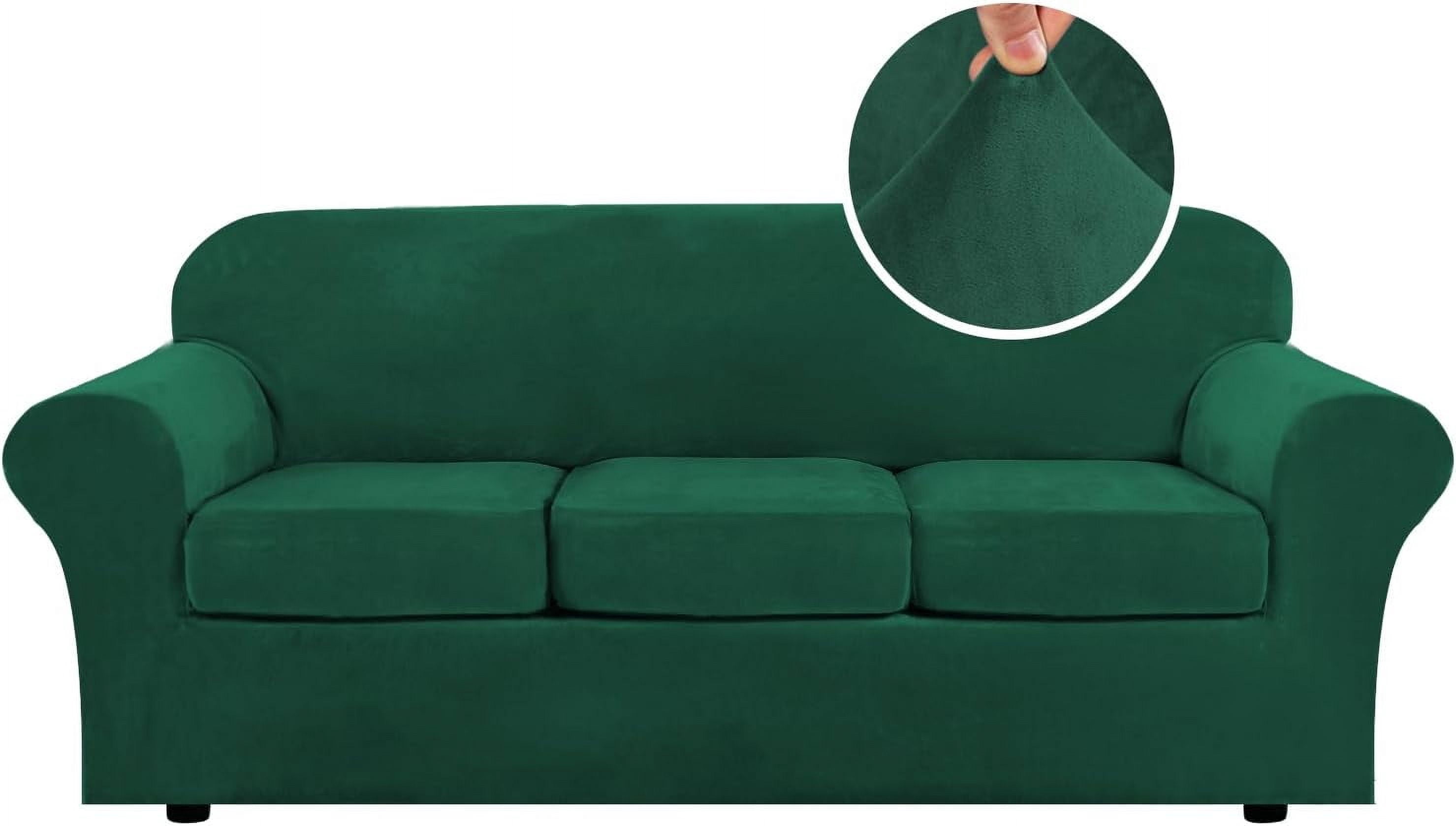 Modern Velvet Plush 4 Piece High Stretch Sofa Slipcover Furniture Protector Form Fit Luxury Thick Sofa Cover, Machine Washable