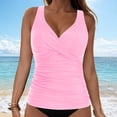 thumbnail image 2 of NIEWTR V-Neck Tankini Tops For Women Backless Adjusting Strap Bathing Suits Tummy Control Push Up Swimsuit Top(Pink,L), 2 of 9