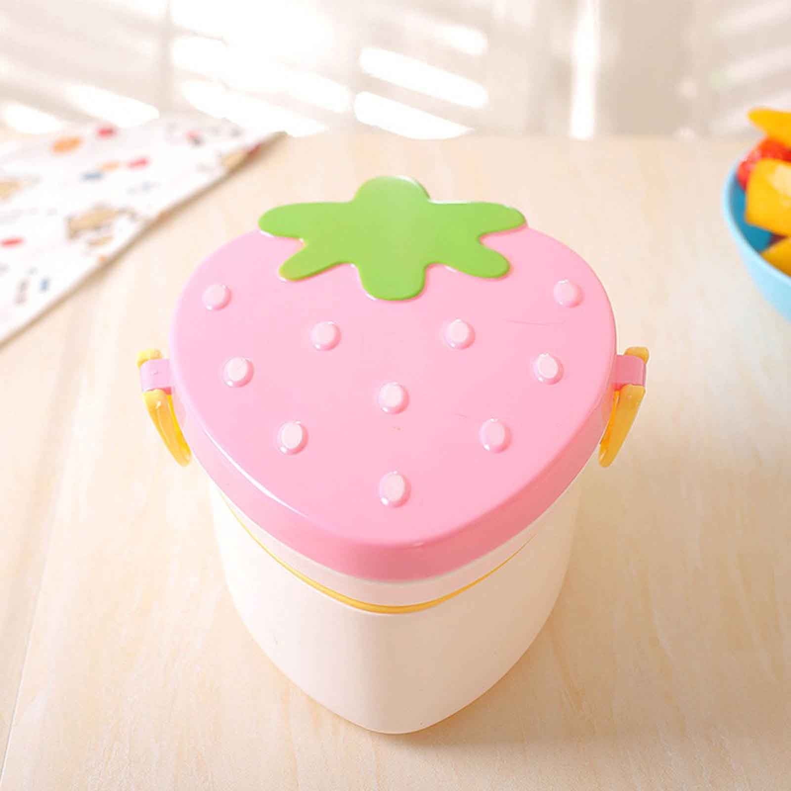 Yhmxh Lunch Box for Kids Kitchen Gadgets Bento Box Adult Lunch Box, Kids Lunch Box, Kids Cute Strawberry Shape Lunch Box With Fork Spoon 2 Layer Food Grade Large Capacity Food Fruit Storage Bento Box