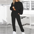 thumbnail image 2 of IROINNID Survêtement pour Femmes Ensemble 2 Pcs Offres Tenues Décontractées Hauts à Manches Longues Amples Ajustés Col Rond Pantalons Longs Ensembles Chandails Costume Tenues de Sport Ensemble,Noir, 2 of 8