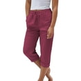 thumbnail image 2 of Soki Womens Capri Casual Loose Linen Elastic Wasit Cotton Linen Pants Trousers, 2 of 4