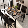 thumbnail image 3 of Stmoze Dining Table Set for 4, Kitchen Table and Chairs Set, Faux Marble Dining Table Set, Rectangle Dining Table with 4 Upholstered PU Leather Chairs, for Small Place, Apartment Home, Brown, 3 of 8