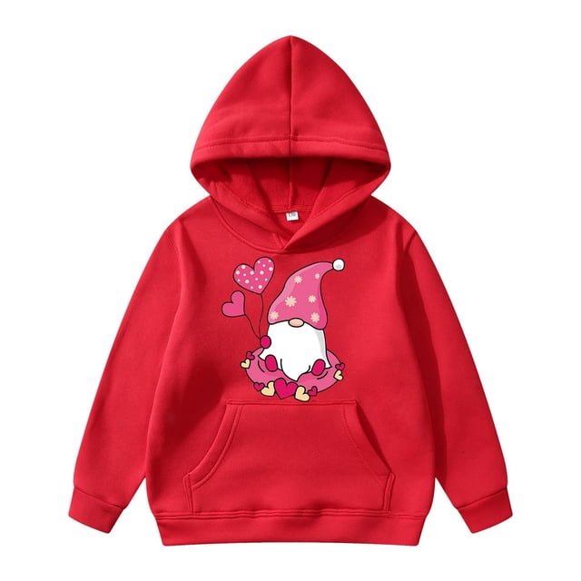 HNMKIU Sweat à Col Rond pour Enfants Imprimé Saint-Valentin Chandail à Capuchon pour Enfants