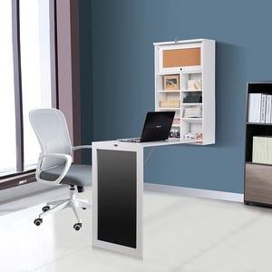 Table murale, Bureau convertible Bureau multi-fonctions Bureau d'écriture d'ordinateur, Bureau flottant mural en bois avec tableau de craie et grand espace de rangement