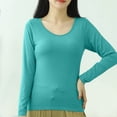 thumbnail image 2 of AherBiu Hauts Grande Taille pour Femmes Automne Manches Longues Haut de Pyjama Doux avec Soutien-Gorge Intégré Col Ras du Cou T-Shirts de Pyjama Confortables, 2 of 7