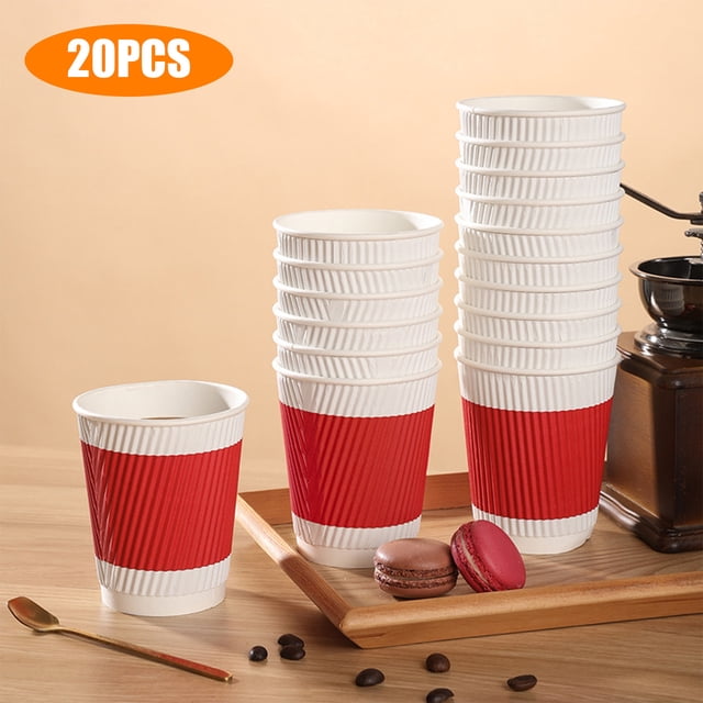 Aursykel 20 Piece Set Disposable Paper Cups with Corrugated Heat Insulation for Coffee and Hot Drinks Suit for Home or Office Use Striped Design for Convenient Portability
