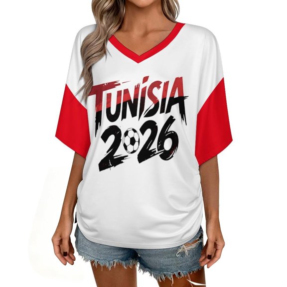 Ramiter Chandails de Soccer Cup 2026 pour Femmes, Coupe Ample, Maillot du Mexique, Maillots du Brésil, Y2K, Col en V, Hauts de Fan de Soccer (Rouge Brique, TTG)