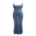 thumbnail image 2 of QJUHUNG Femmes Couleur Unie Robe Longue Sexy Bodycon Extensible Maxi Dame Printemps Automne Été Spaghetti Robe de Sangle, 2 of 7