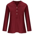 thumbnail image 4 of RKSTN Womens Tops Cotton and Linen V-Neck Long Sleeve Three Buttons Plus Size Tops Loose Fit Solid Color Basic Breathable Summer Tops Blouses, 4 of 5