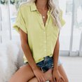thumbnail image 2 of cfhntfmh Button down Shirts for Women Short Sleeve Collared V Neck Blouse 2025 Solid Color Business Tops with Pocket, 2 of 4