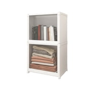 Aodebiao Multipurpose Storage Cabinet Bookcase Organizer with Frosted Doors, 2-Tier Book Shelf for Bedroom Living Room Office, Space-Saving Modular Stackable Storage Rack, Shelving Unit