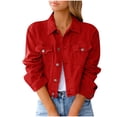thumbnail image 2 of Women Solid Denim Jacket Long Sleeve Slimming Cardigan Suit Pocket Coat Top, 2 of 5