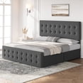 thumbnail image 3 of Bed Frame with 4 Storage Drawers and Adjustable Headboard, Upholstered Mattress Foundation with Skin-Frienly Linen, No Box Spring Needed, 3 of 9