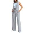 thumbnail image 1 of Kcodviy Womens Elegant Solid Color Snow Pants Overalls Womens Suit Vest Tank Cardigan Polyester Sweatpants Women Pockets Tops Wide Leg Puddle Pants Women Pants Suit, 1 of 1