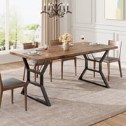 Garvee 70.9" Farmhouse Dining Table & Kitchen Table for 6, Large Wooden Rectangular Table with Heavy Duty Metal Legs for Big Family, Brown