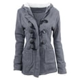 thumbnail image 2 of Fiogavroetic Women Color Horn Buttons Cardigan Padded Hooded Coat Jacket Overcoat, 2 of 7