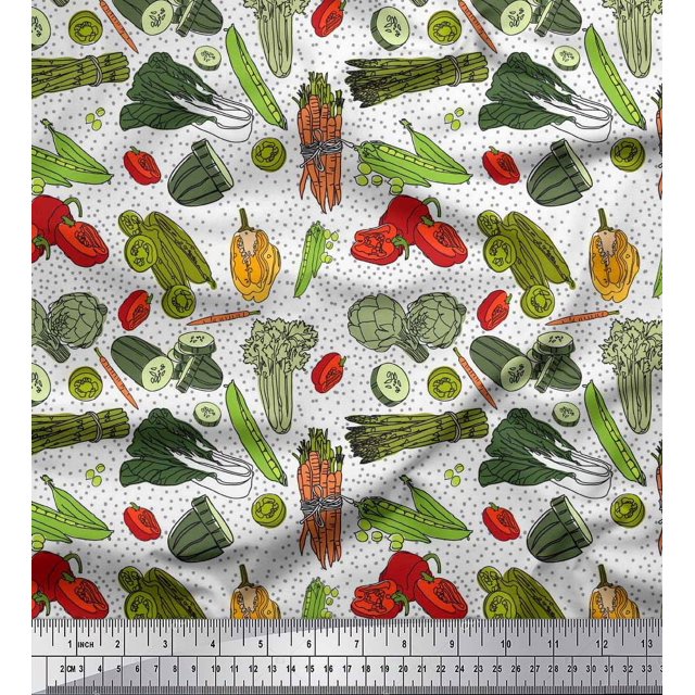 Soimoi Poly Georgette Fabric Dot & Mix Vegetable Print Fabric by the Yard 42 Inch Wide
