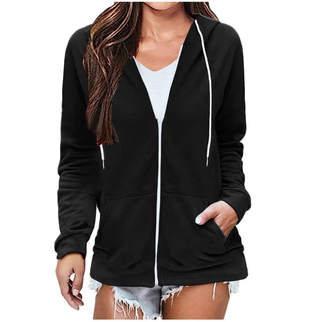 Yuyuzo Womens Hoodies Long Sleeve Full Zip up Basic Sweatshirts Drawstring Jacket Coat with Pockets