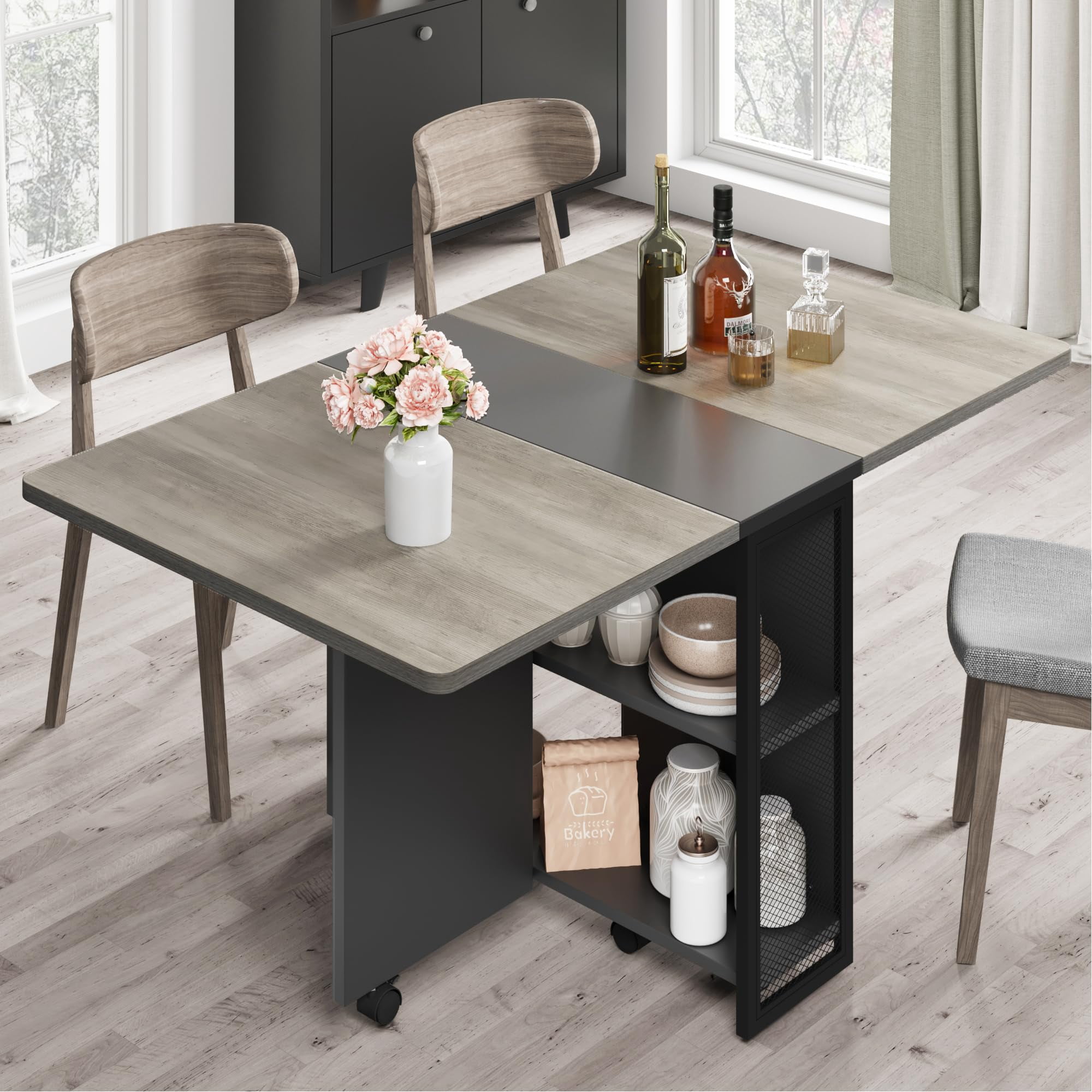 AKDSteel Folding Dining Table, Drop Leaf Dining Table for 4