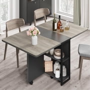 AKDSteel Folding Dining Table, Drop Leaf Dining Table for 4, Foldable Kitchen Table with 2 Storage Shelf, Space Saving Dining Tables for Small Spaces, Movable Kitchen Table with 6 Wheels
