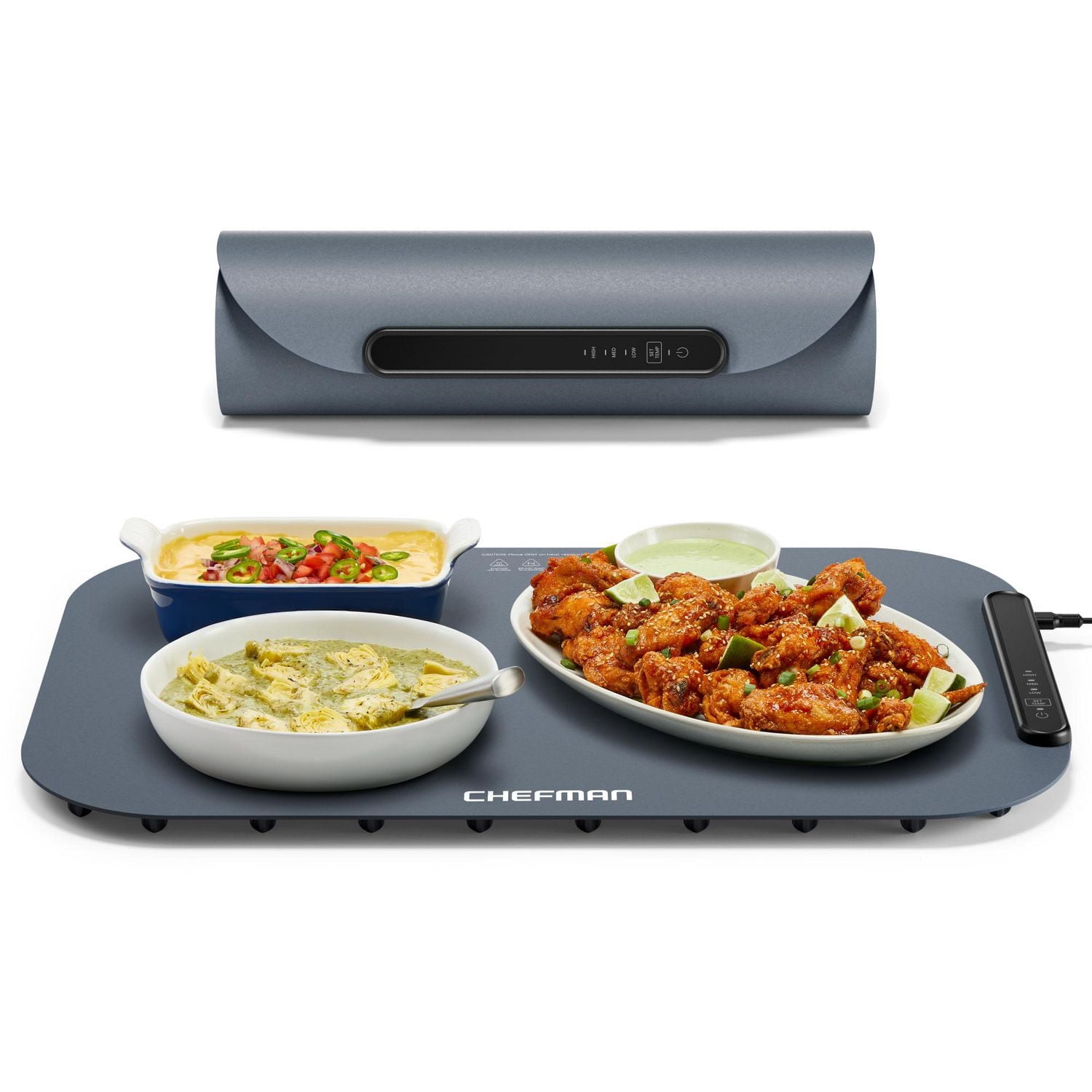 Chefman Roll n’ Go Food Warming Mat with Customizable Temperature Controls and Storage Bag - Grey, New