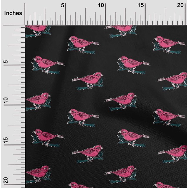 oneOone Cotton Poplin Fabric Branch & Bird Block Printed Fabric 1 Yard 56 Inch Wide
