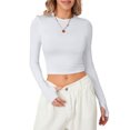 thumbnail image 2 of Faithtur T-shirt pour Femmes, Manches Longues Col Rond Ajusté Crop Top avec Trous pour les Pouces pour Usage Quotidien, 2 of 9