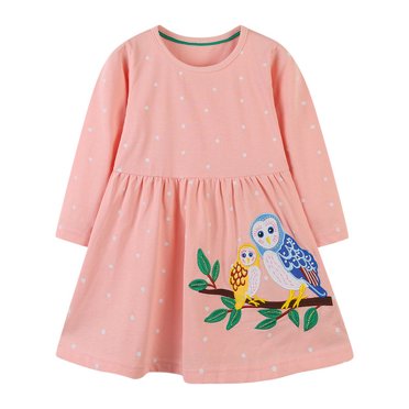AAMILIFE Little Maven Robe Décontractée pour Bébés Filles Automne Rose Jolies Robes à Motif pour Enfants Mignonne et Confortable Vêtements pour Enfants 2-11 Ans