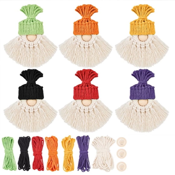Kit de Tricot pour Débutants Lutin de Noël Bricolage Ensemble d'Artisanat avec Fil de Coton 6 Couleurs 15 Mètres Chacun 6 Boucles en Bois Perles Peigne Ciseaux Enfileurs