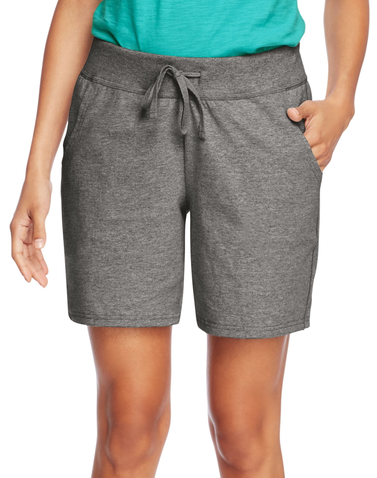 Hanes Women`s Jersey Pocket Short, 2XL, Charcoal Heather