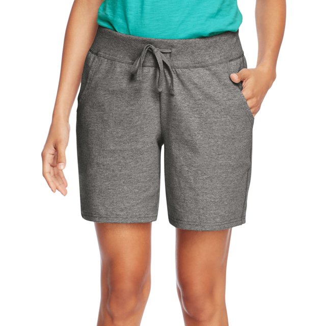 Hanes Short de Jersey pour Femmes avec Poche, 2TG, Charbon Chiné