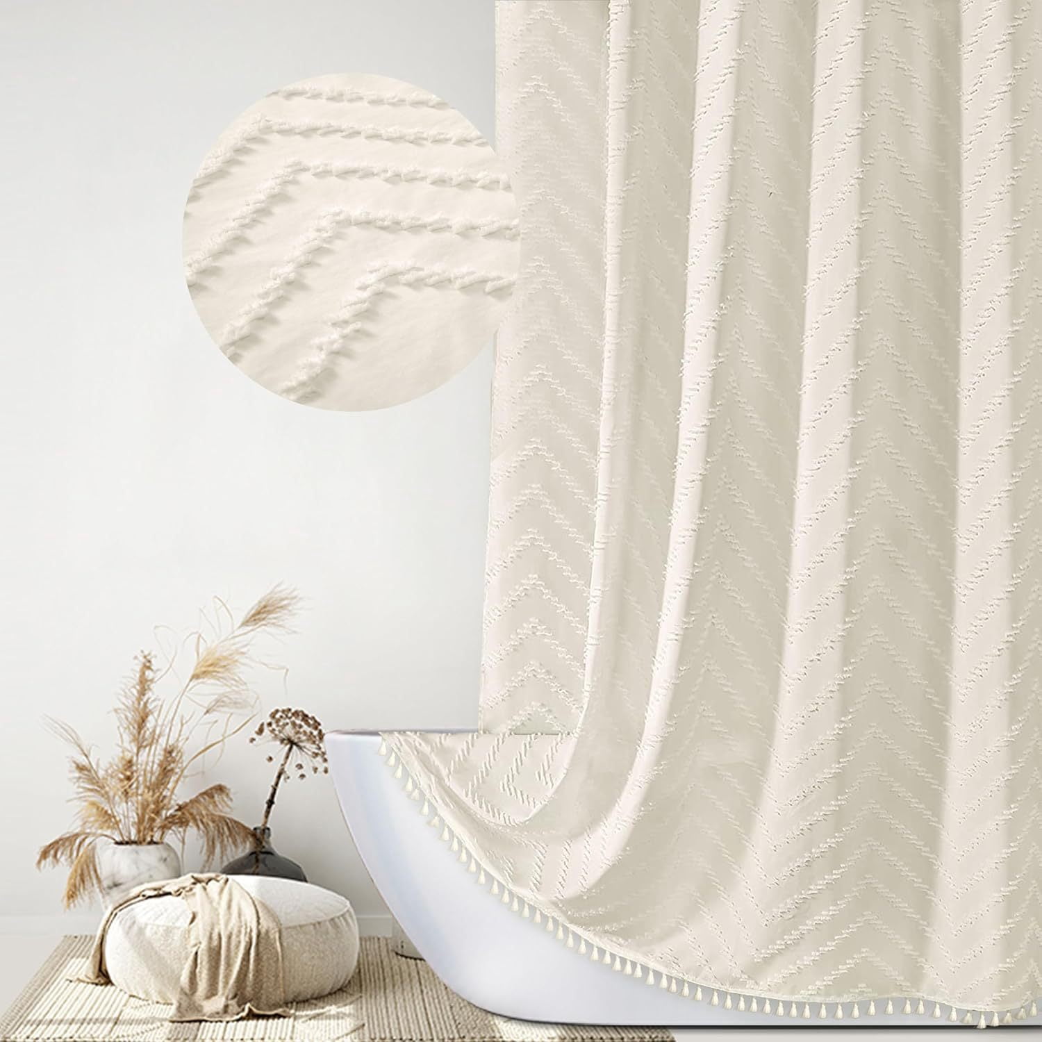 suxuMhao Shower Curtain Liner - Washable Waterproof Shower Curtain with Liner, Boho Shower Curtain, Beige Shower Liner, W36"*H72" 1 Piece Curtain for Bathroom, Durable Shower Curtains, Style 3