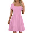 thumbnail image 1 of Robe d'Été pour Femme à Encolure Carrée, Grande Taille, Mignonne, à Manches Courtes, Taille Haute, Robe Trapèze Évasée à Volants, Danse, Rose, m, 1 of 6