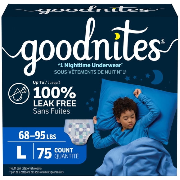 Goodnites Bedwetting Underwear for Boys, L (68-95 lbs), 75 Count