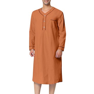 Gspmoly Men Tshirt, Men'S Muslim Gown Medium Long Sleeve Standing Neck Button Home Suit Comfortable Loose Sleeping Dress Gown Men Top Holiday Gifts