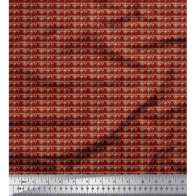 Soimoi Red Moss Georgette Fabric Brush Stroke & Dots Abstract Printed Fabric 1 Yard 42 Inch Wide