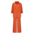 thumbnail image 3 of Women 2 Piece Linen Sets 2025 Button Up Long Sleeve Shirt Drawstring Wide Leg Pants Set Summer Outfits, 3 of 5
