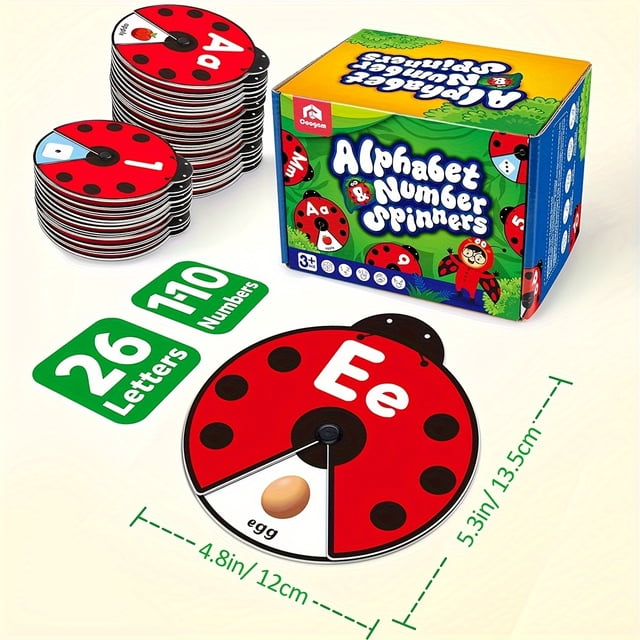 Coogam Jouet Interactif d'Apprentissage de l'Alphabet pour la Rentrée Scolaire, Jeu Tournant de Lettres et Chiffres ABC, Cartes Coccinelle à Motif d'Animaux avec Mots de Vue, Jouet Éducatif Montessori Cadeau pour Bébé de 3 4 5 Ans Tout-Petit