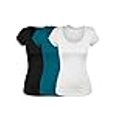 thumbnail image 3 of Emmalise T-Shirt à Manches Courtes pour Femmes Col Rond Ensemble de Valeur (3Pk, Noir, Jungle Profonde, Blanc, Moyen), 3 of 4