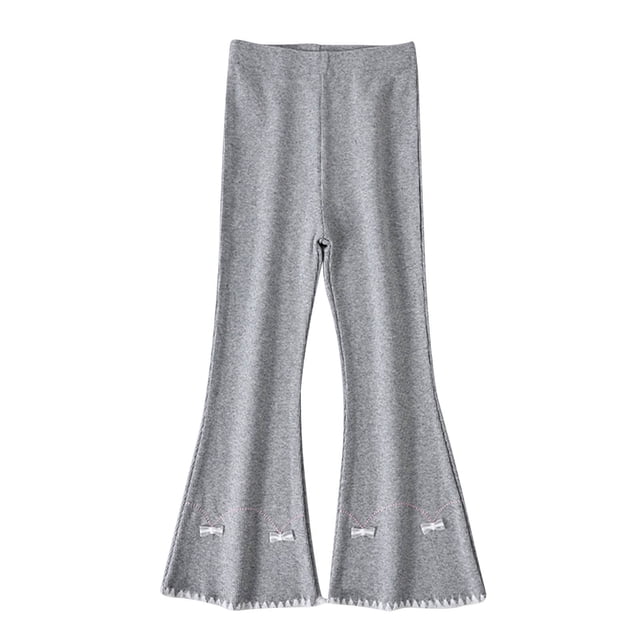 Summer Girls Stretch Bell Bottoms Flare Pants Ruffle Solid Color Bootcut Leggings 1-14 Years Gray