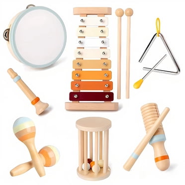 Estbridge Instruments de Musique pour Bébé Instruments de Percussion en Bois Jouets pour Tout-Petits Jouets Éducatifs Préscolaires pour Filles et Garçons de 1 à 3 Ans Cadeaux d'Anniversaire
