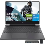 HP Victus 15.6" 144Hz FHD Gaming Laptop, Intel i5-13420H, 16GB RAM, 512GB PCIe SSD, NVIDIA GeForce RTX 4050, Backlit Keyboard, WiFi 6, Webcam, Win 11, Mica Silver, 256GB Docking Station Set
