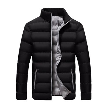 EGNMCR Jackets for Men Men Solid Casual Stand-up Collar Down Zipper Cardigan Warm Cotton Jacket Coats