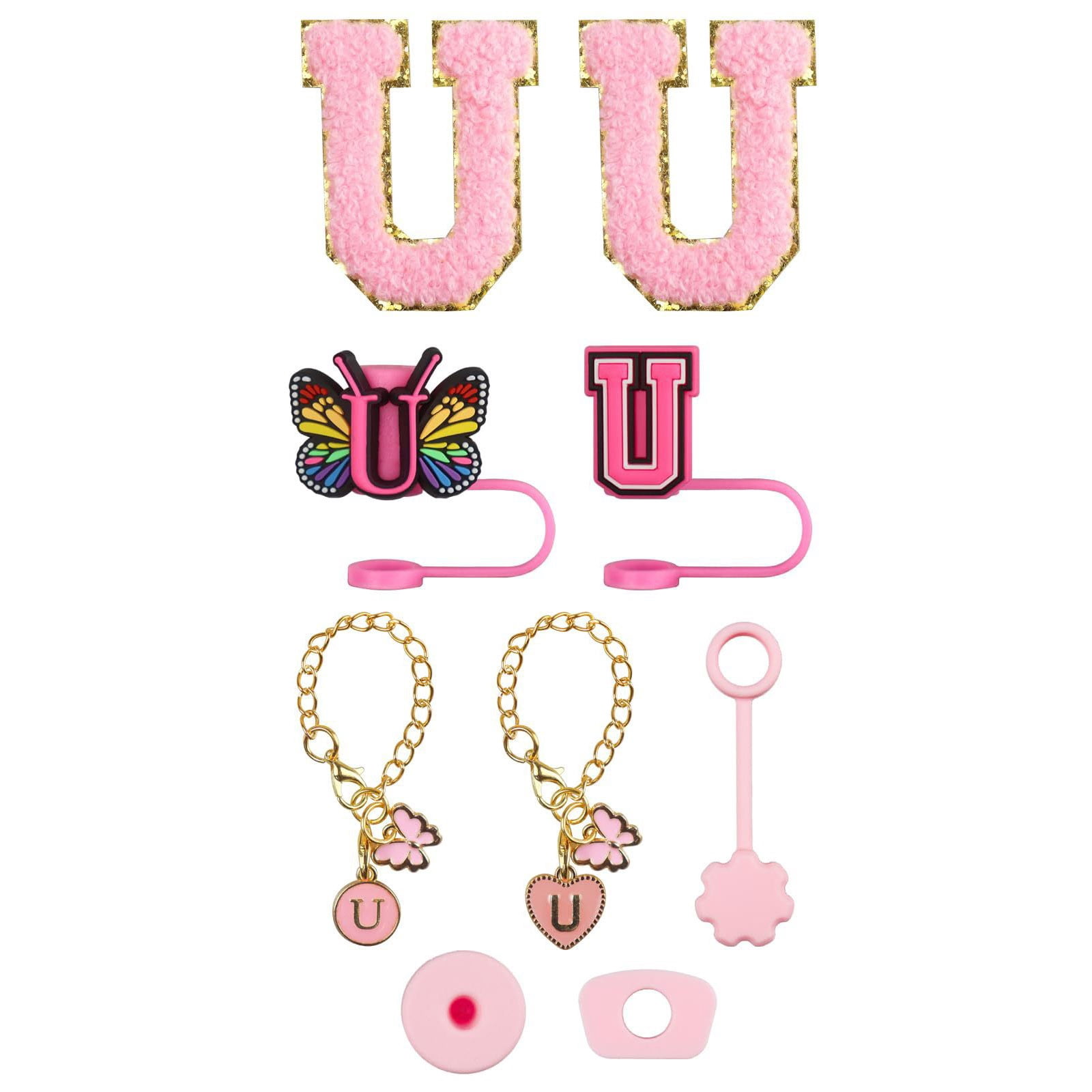 Hbdhejl Trendy Drinkware Accessory Set Embroidery Patch Straw Covers Charm Necklace Chain Leak Guard Accessories For Cups Complete Decorative Upgrade Kit