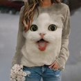 thumbnail image 2 of IROINID Vêtements d'Hiver pour Femmes Chandail à Capuche Col Rond Imprimé Chat Manches Longues T-Shirt, Blanc, 2 of 4