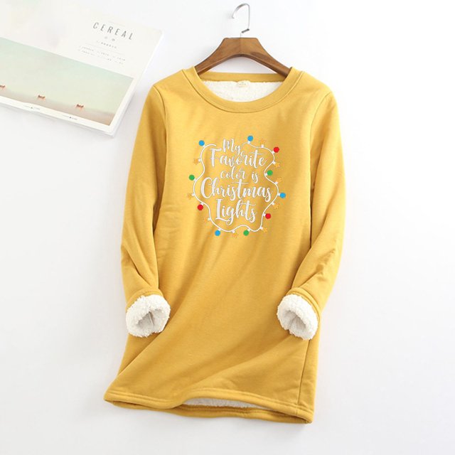 Hauts pour Adolescentes Femmes et Hiver Décontracté Mode Tempérament Peluche Chaude sous-Couche Imprimé de Noël Manches Longues Col Rond Hauts Tenue d'Invité de Mariage pour Femmes en Liquidation